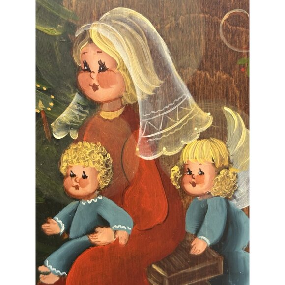 A Folk Art Christmas Decorative Tole Painting On Wood Ready to Hang 12” - Picture 3 of 7
